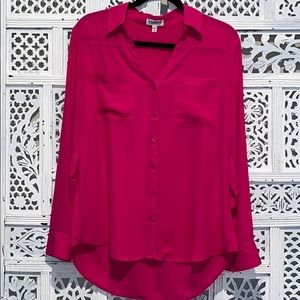 Express silky bright pink button up top
